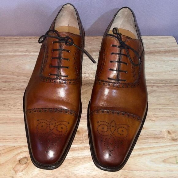 Size 14 M Magnanni Brogue Derby Medallion Toe Oxford Cognac Mens Dress 13975 main image 8